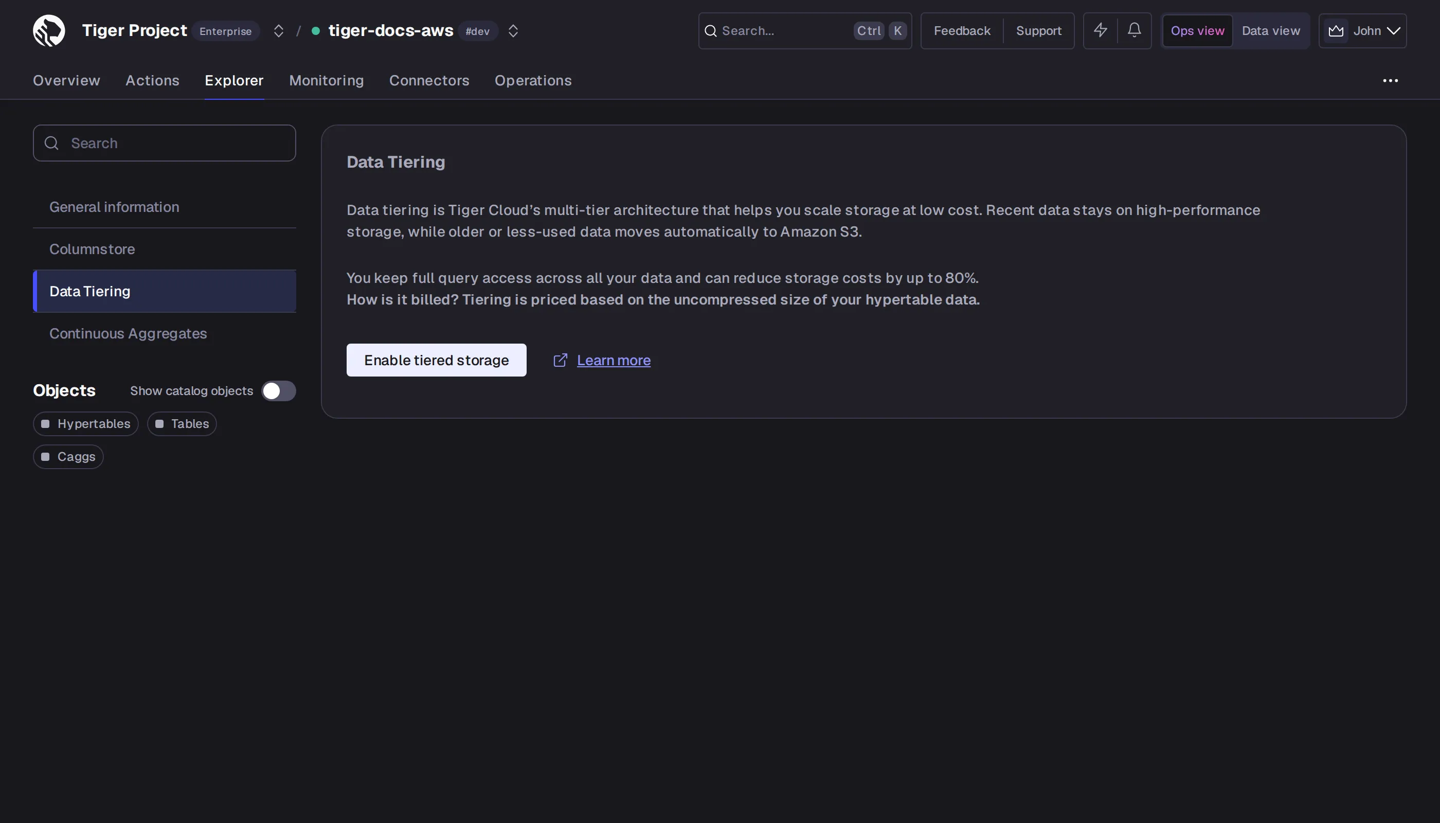 Enable tiered storage