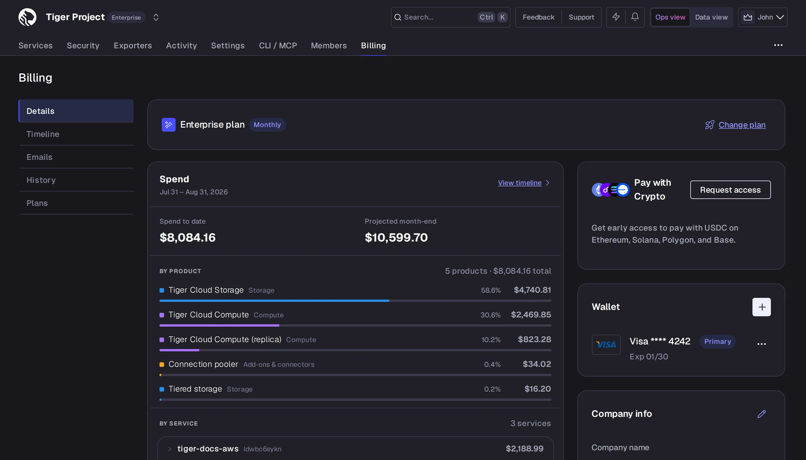 The Details page in the billing section of Tiger Cloud Console