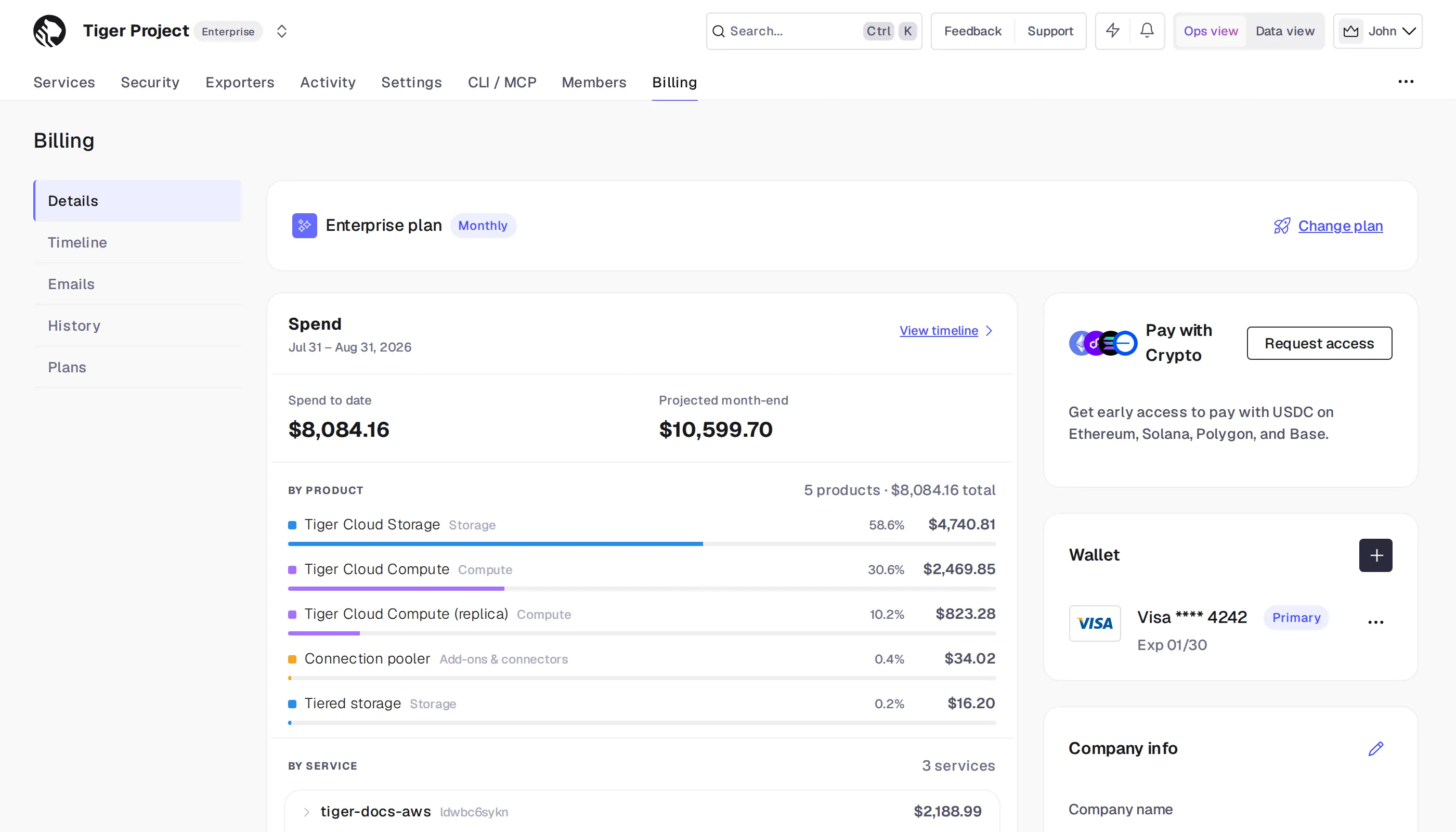 The Details page in the billing section of Tiger Cloud Console