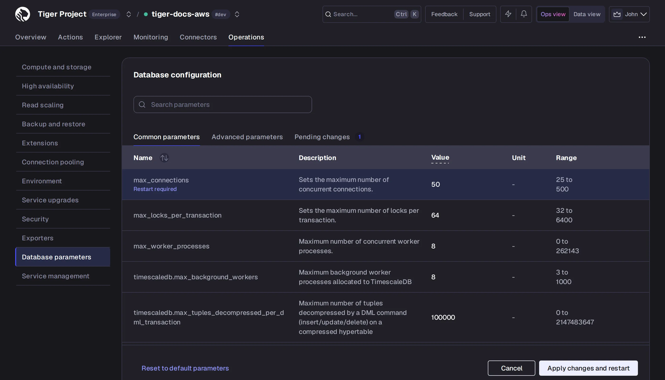 Change Tiger Cloud configuration parameters