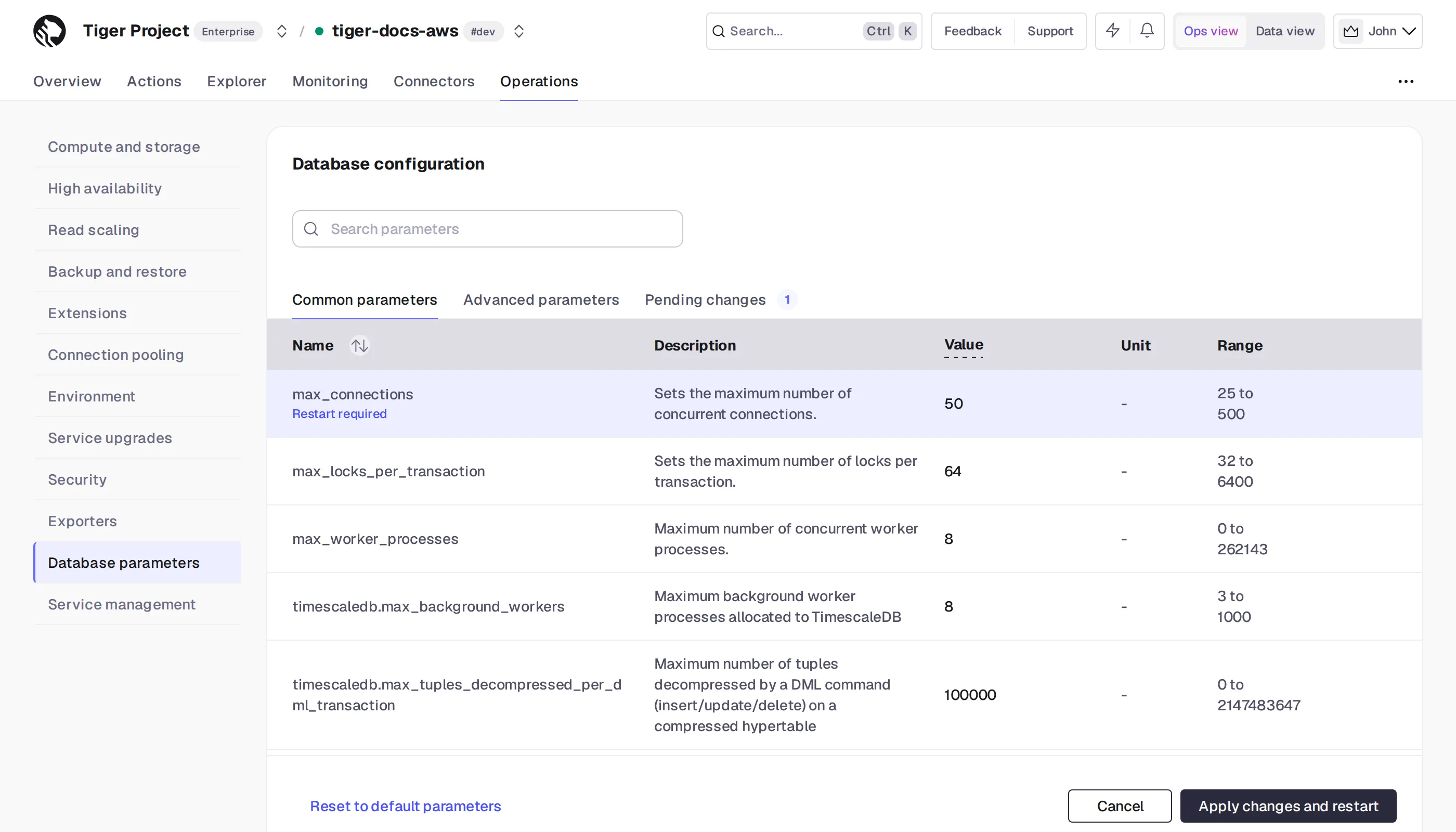 Change Tiger Cloud configuration parameters